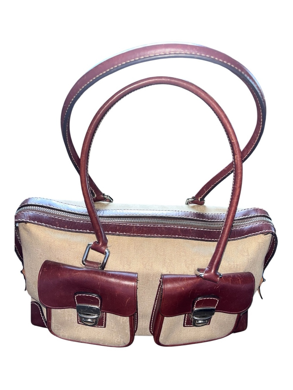DOONEY AND BOURKE ‘LUCIA’ DOUBLE POCKET SIGNATURE SATCHEL VINTAGE - Picture 1 of 11
